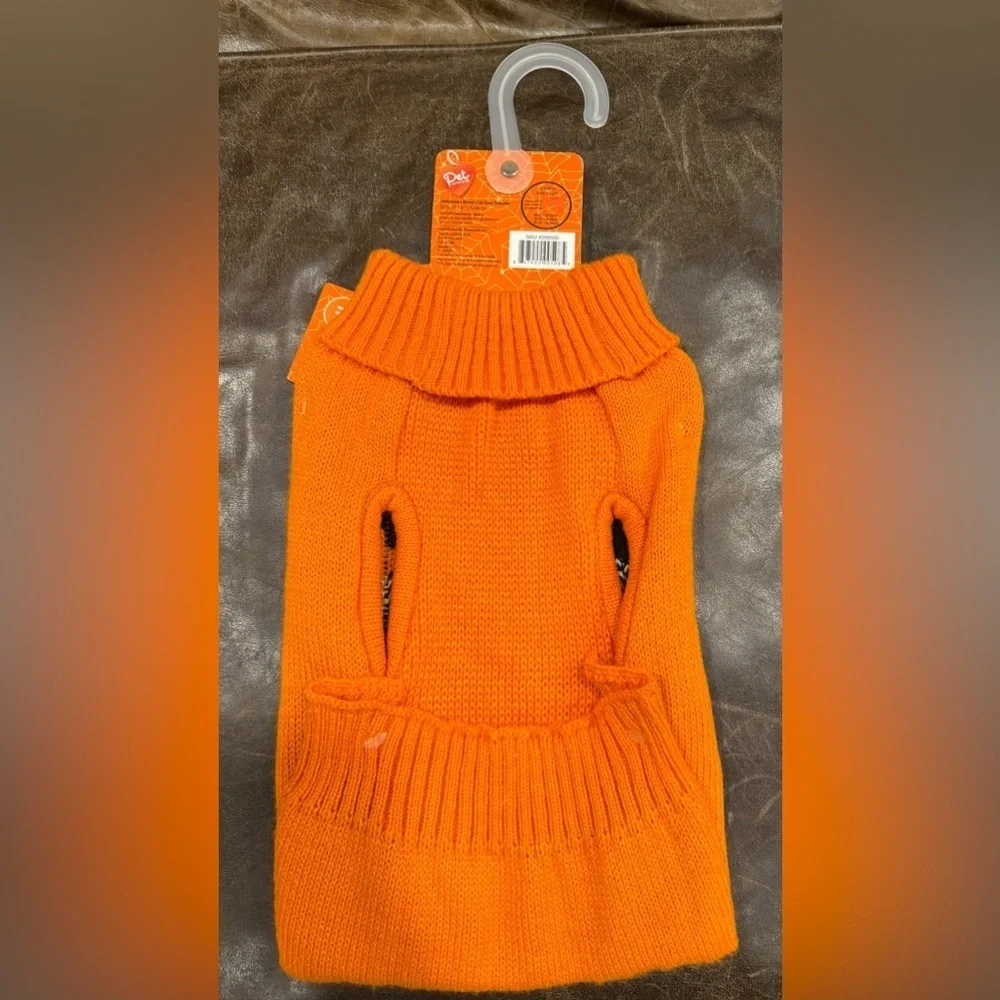 NWT Pet Central Halloween Black Cat Dog Sweater Orange Knit Boo Costume Size M